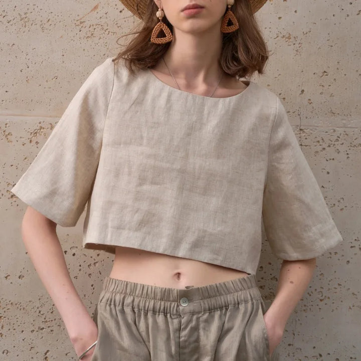 Morgan & Brooke | Boxy Cropped Linen Top