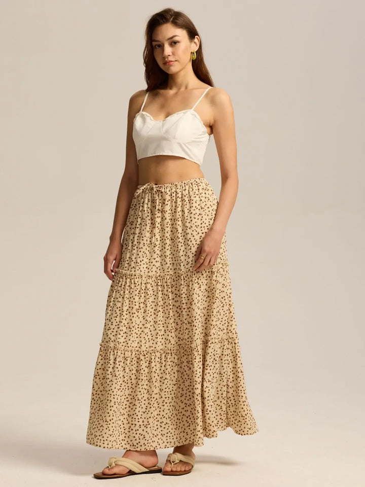 Morgan & Brooke | Printed Tiered Lightweight Maxi Skirt