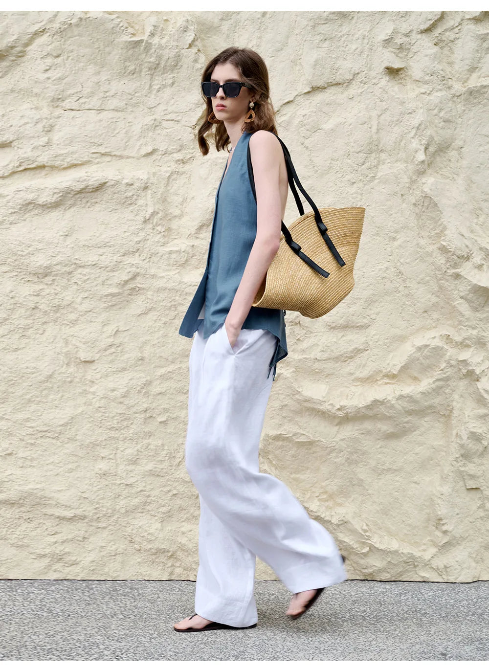 Morgan & Brooke | Natural Halter-Neck Waistcoat Cut Linen Top