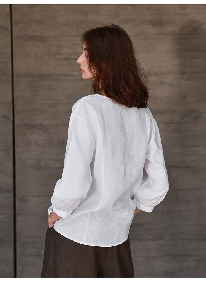 Morgan & Brooke | Fitted V-Neck Linen Blouse