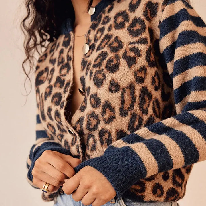 Morgan & Brooke | Tan Leopard-Stripe Print Relaxed Viscose Top