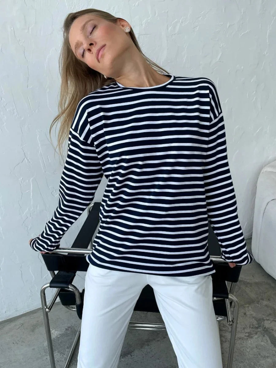 Morgan & Brooke | Navy & White Striped Cotton Shirt