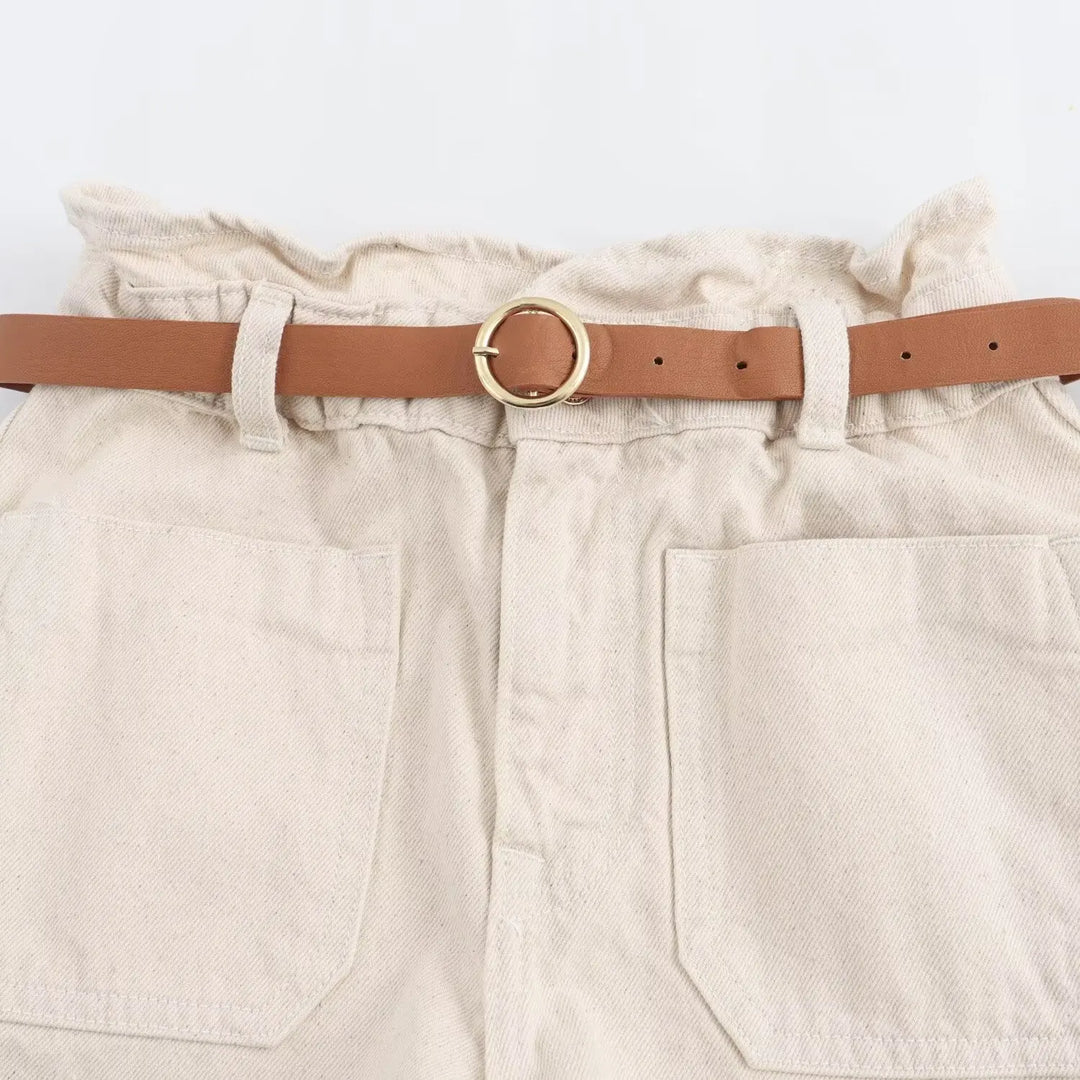 Morgan & Brooke | Light Wash High-Waist Frayed-Hem Denim Shorts