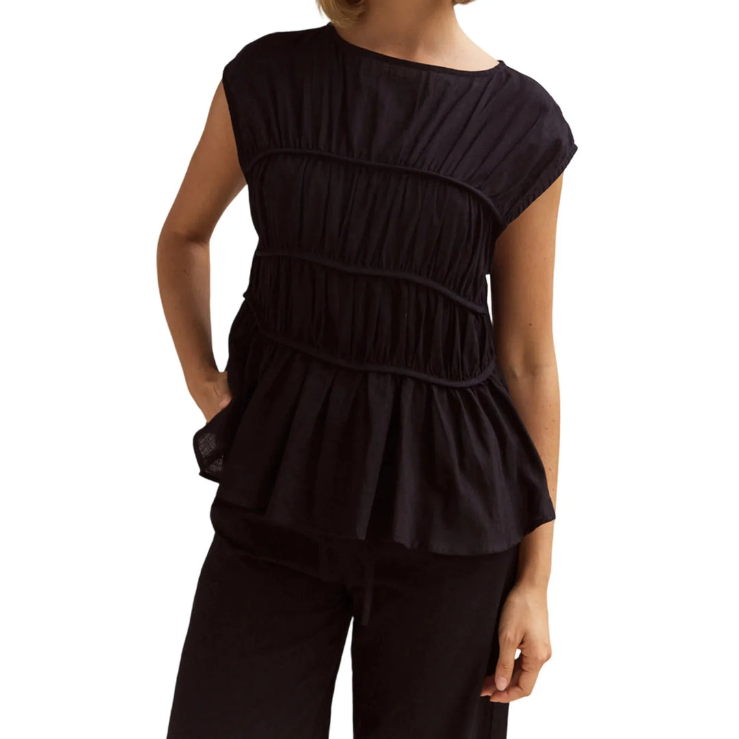 Morgan & Brooke | Ruched Peplum Cotton-Blend Top