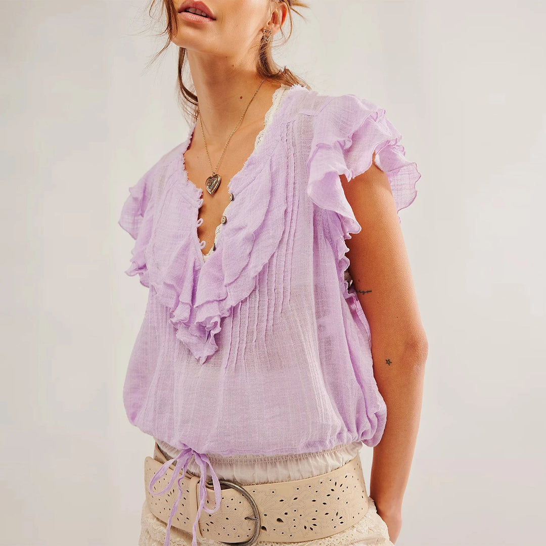 Morgan & Brooke | Ruffle-Front Gauze Cropped Top