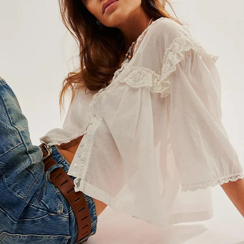 Morgan & Brooke | Ivory Ruffle Silk Blouse