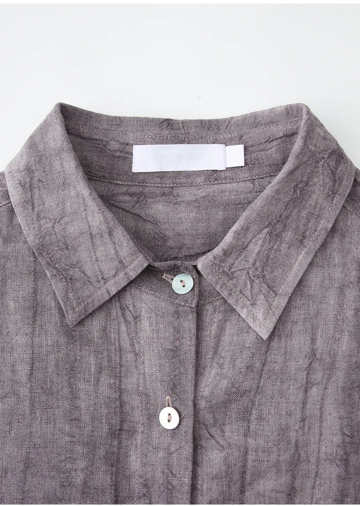 Morgan & Brooke | Natural Pleated Button-Up Linen Shirt