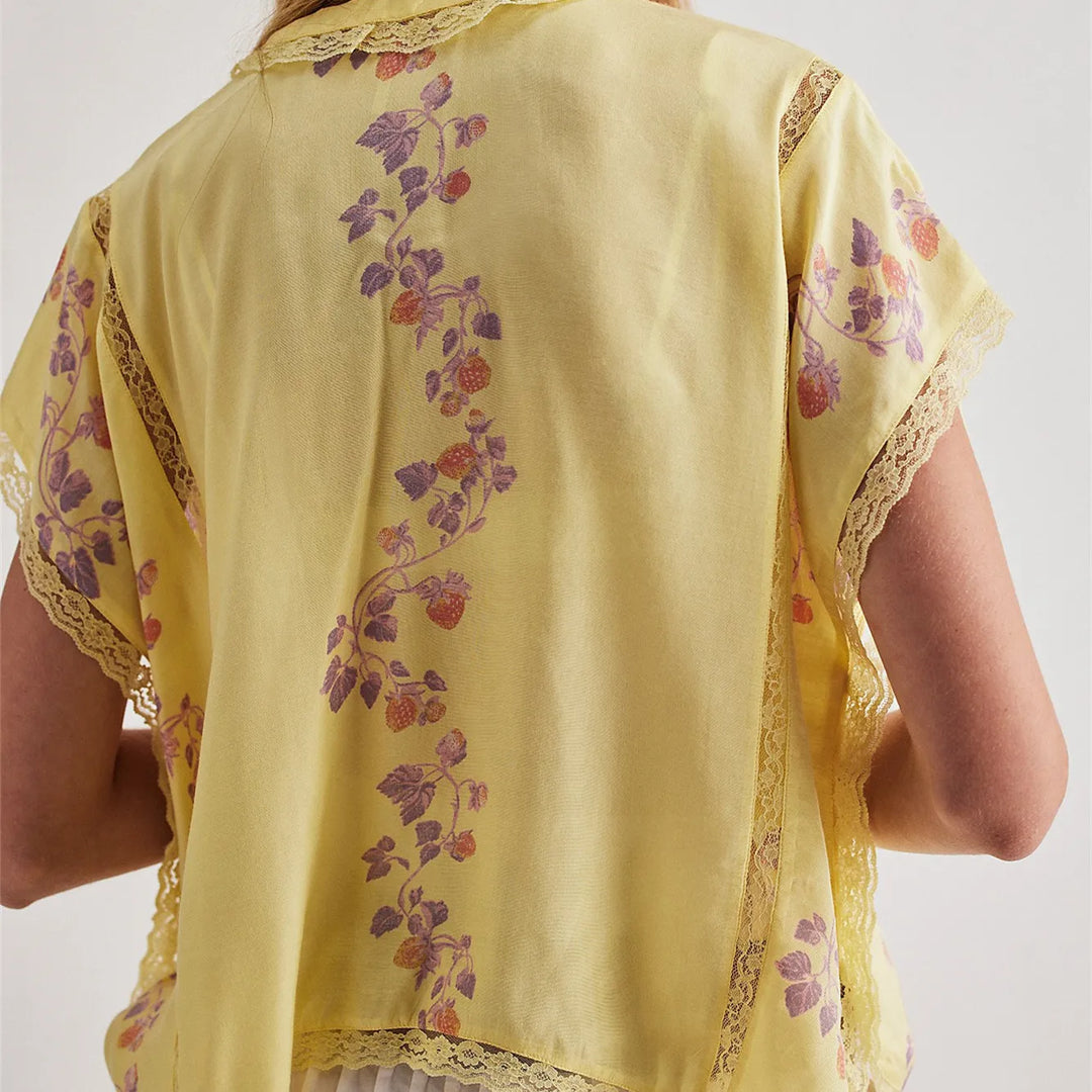 Morgan & Brooke | Strawberry Lace-Trim Cotton Blouse