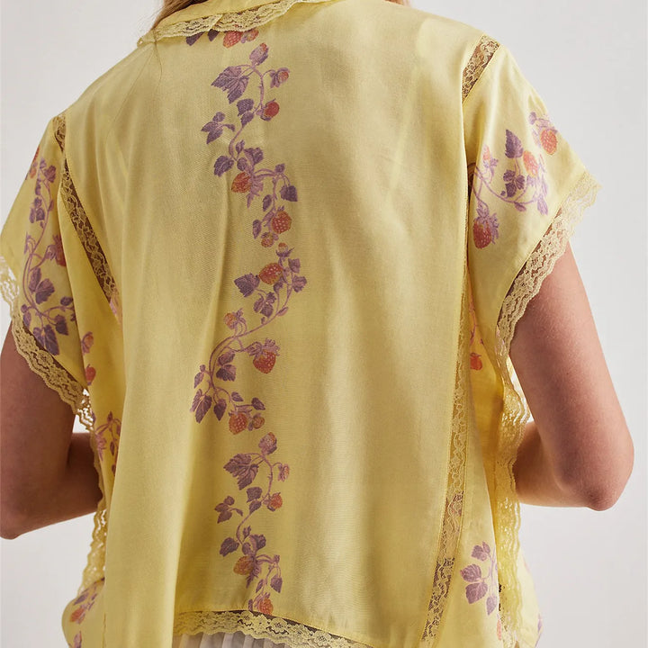 Morgan & Brooke | Strawberry Lace-Trim Cotton Blouse