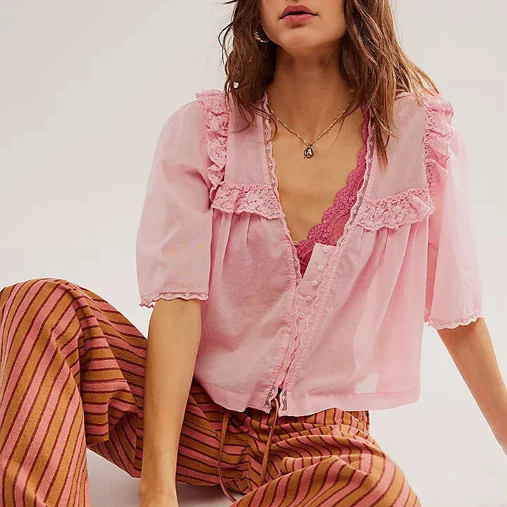 Morgan & Brooke | Ivory Ruffle Silk Blouse