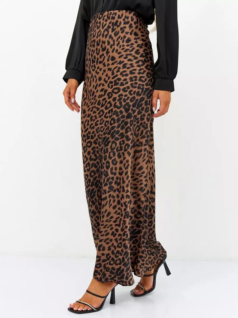Morgan & Brooke | Leopard Print Midi Satin Skirt