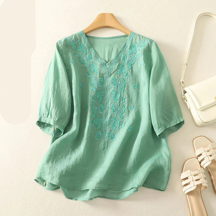 Morgan & Brooke | V-Neck Cotton Blouse