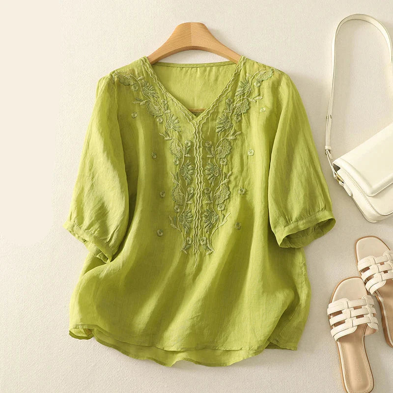 Morgan and Brooke | V-Neck Cotton Blouse