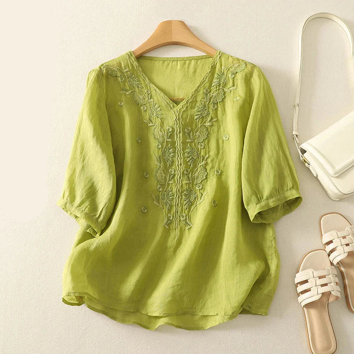 Morgan and Brooke | V-Neck Cotton Blouse
