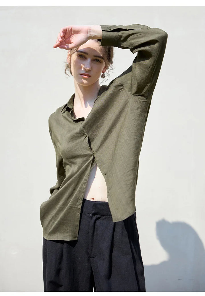 Morgan & Brooke | Natural Relaxed-Fit Button-Up Ramie Shirt