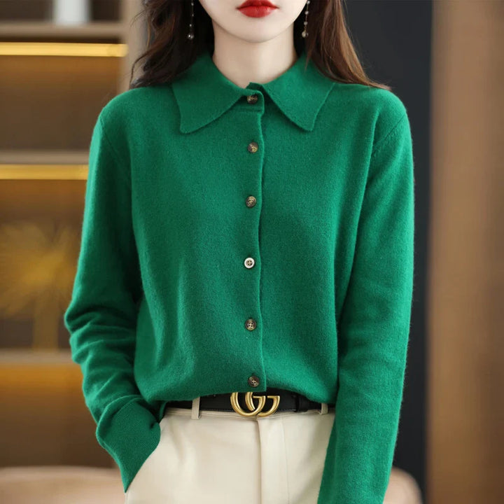Morgan & Brooke | Navy Polo Collar Button-Up Cotton-Blend Knit Cardigan