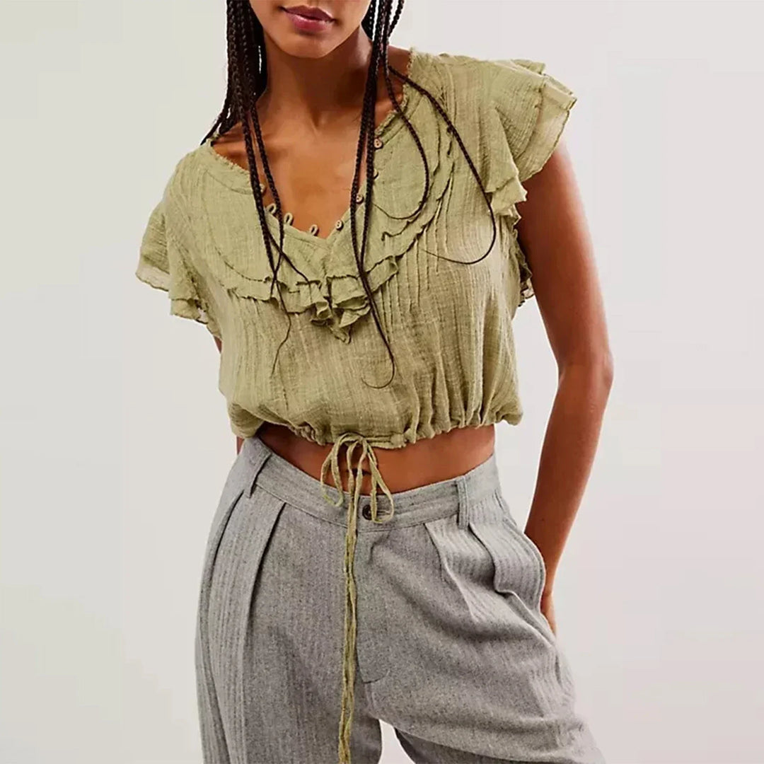 Morgan & Brooke | Ruffle-Front Gauze Cropped Top