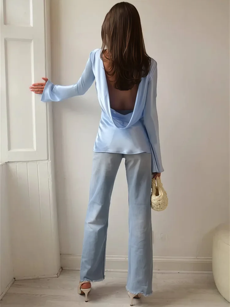 Morgan & Brooke | Long Sleeve Bell Cuff Satin Top