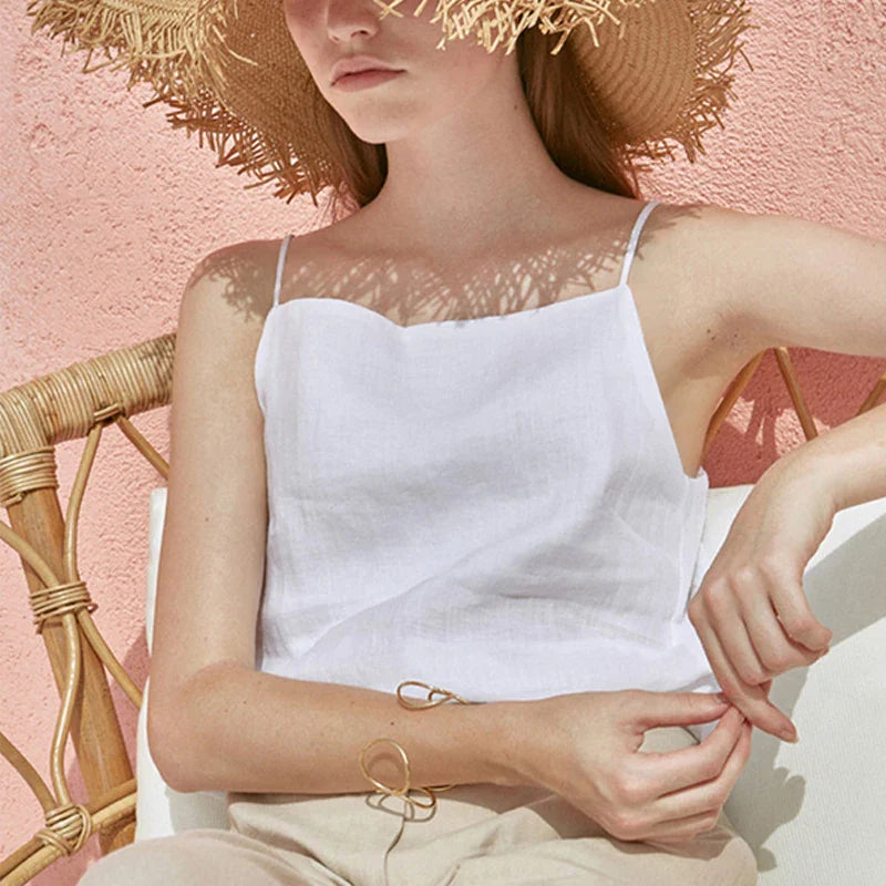 Morgan & Brooke | Satin-Strap Linen Cami