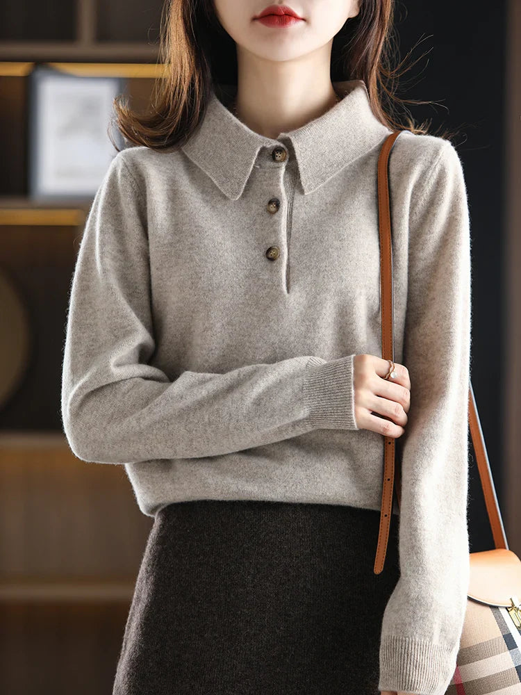 Morgan & Brooke | Charcoal Polo Collar Wool Sweater
