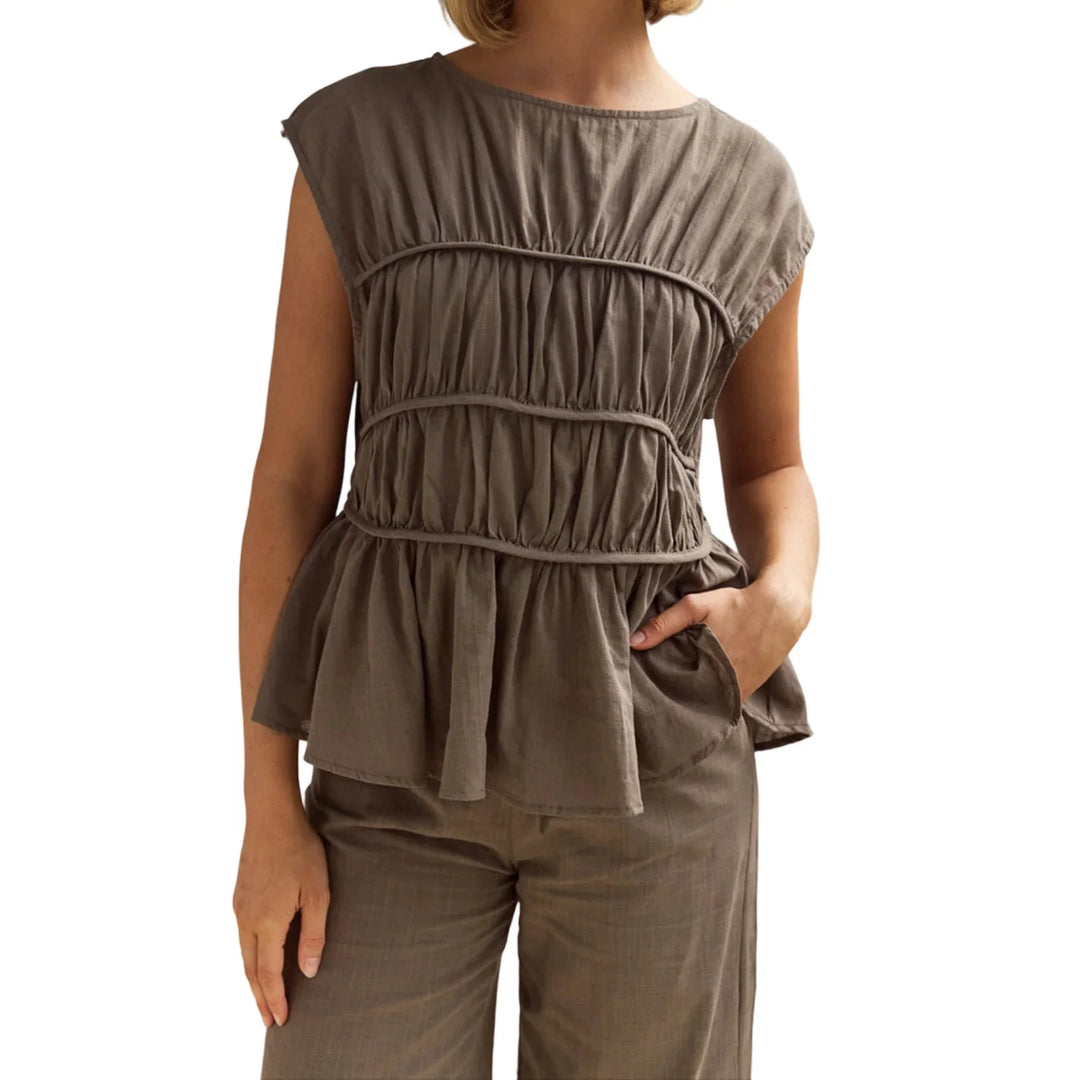Morgan & Brooke | Ruched Peplum Cotton-Blend Top