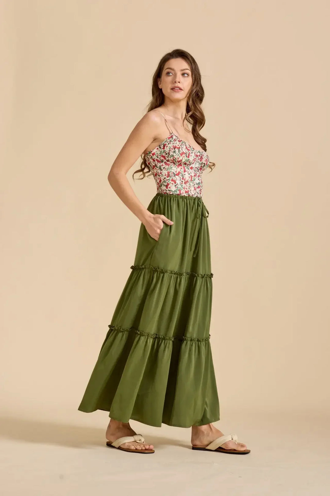 Morgan & Brooke | Printed Tiered Lightweight Maxi Skirt