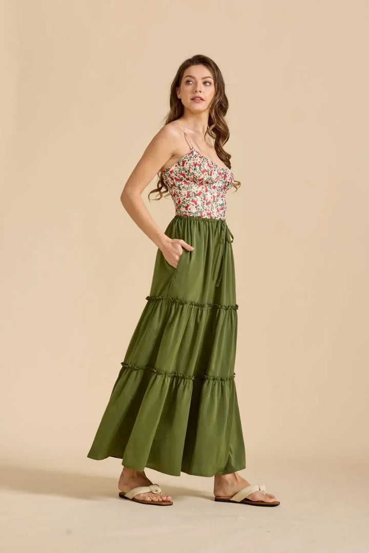 Morgan & Brooke | Printed Tiered Lightweight Maxi Skirt