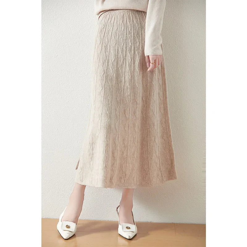 Morgan & Brooke | High-Waist Ribbed Merino Knit Skirt