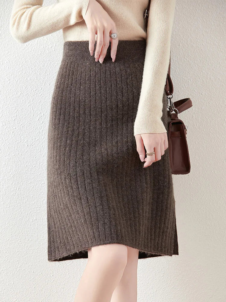 Morgan & Brooke | Ribbed High-Waist Merino Wool Skirt
