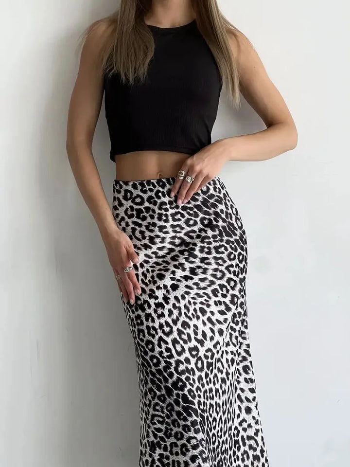 Morgan & Brooke | Leopard Print Midi Satin Skirt