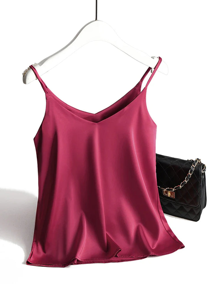Morgan & Brooke | Ivory Lace-Trim V-Neck Silk Camisole
