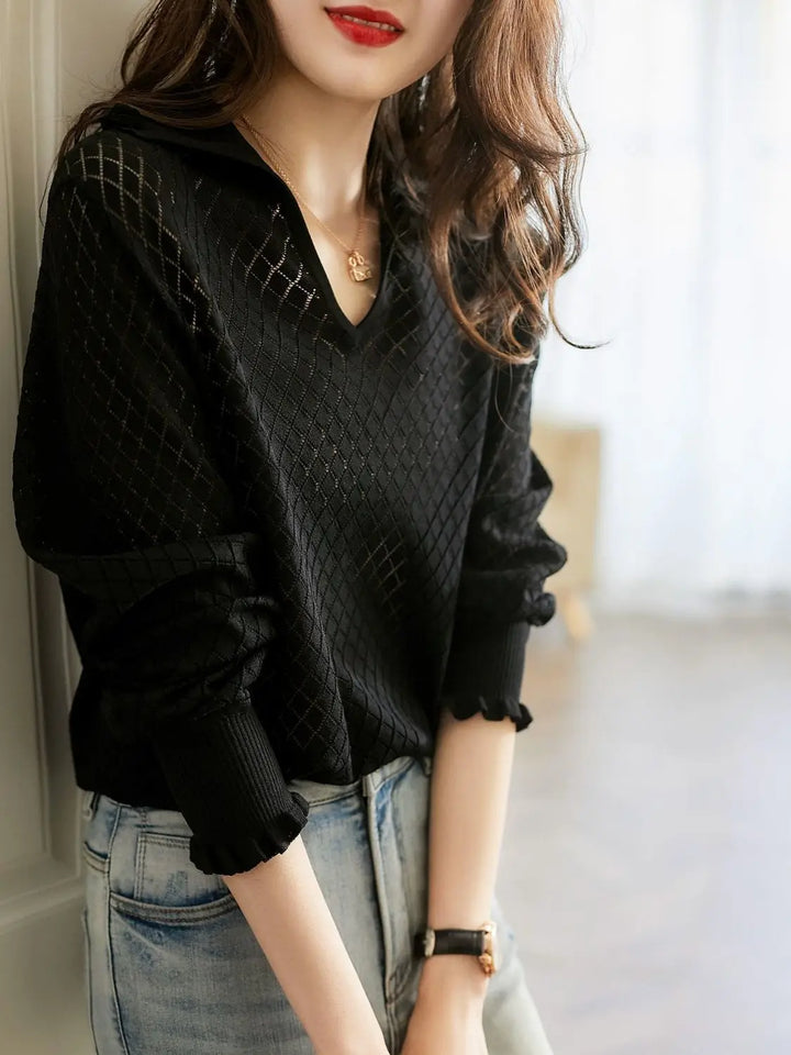 Morgan & Brooke | Ivory Diamond Pointelle Knit Top