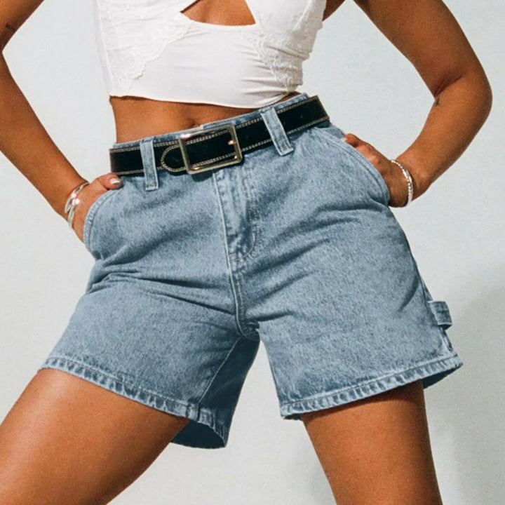 Morgan & Brooke | Indigo High-Waist Cotton Denim Shorts