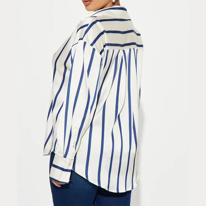 Morgan & Brooke | Striped Satin Button-Up Shirt