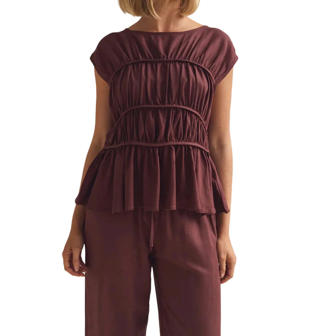 Morgan & Brooke | Ruched Peplum Cotton-Blend Top