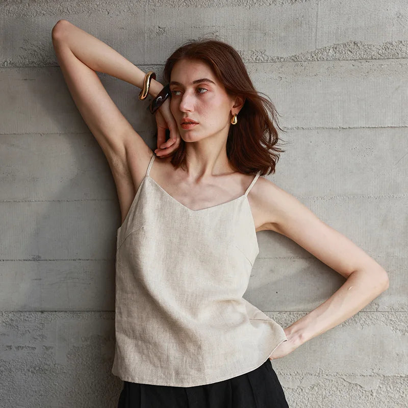 Morgan & Brooke | V-Neck Linen Camisole Top