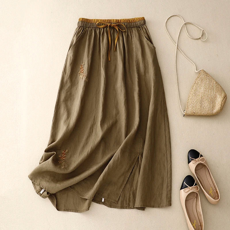 Morgan & Brooke | High-Waist A-Line Linen Skirt