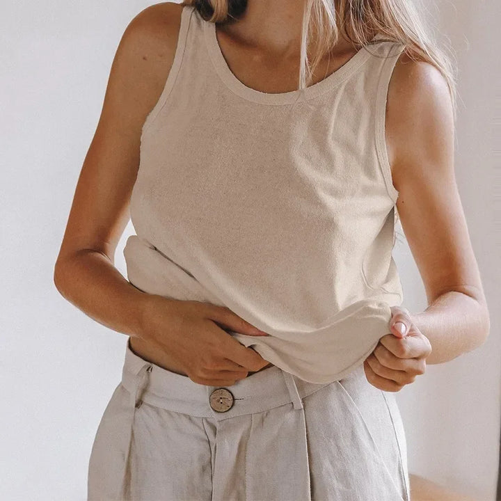 Morgan & Brooke | White Ribbed Scoop Neck Cotton Tank Top