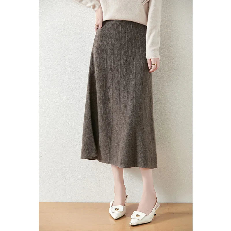 Morgan & Brooke | High-Waist Ribbed Merino Knit Skirt