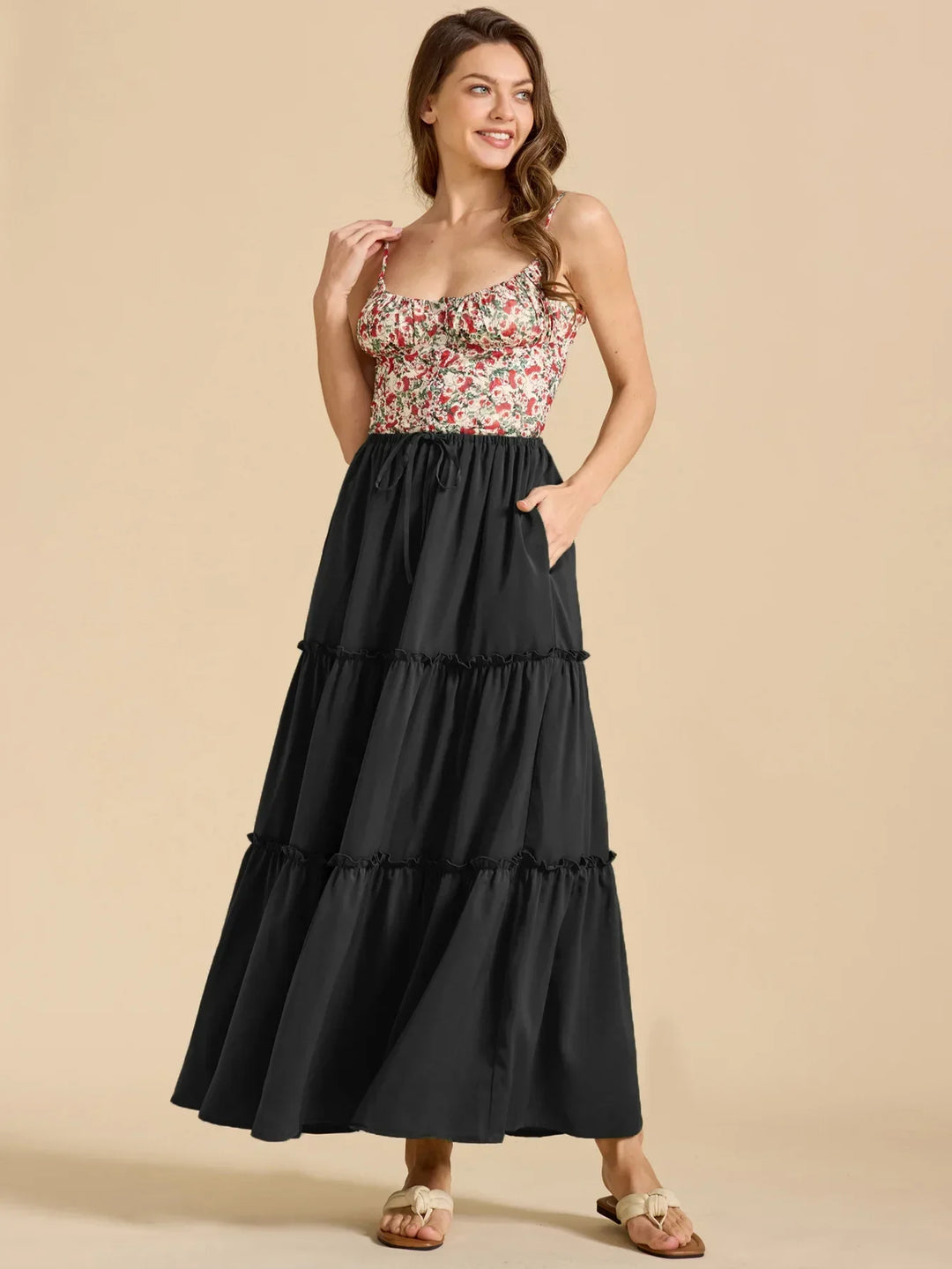 Morgan & Brooke | Printed Tiered Lightweight Maxi Skirt