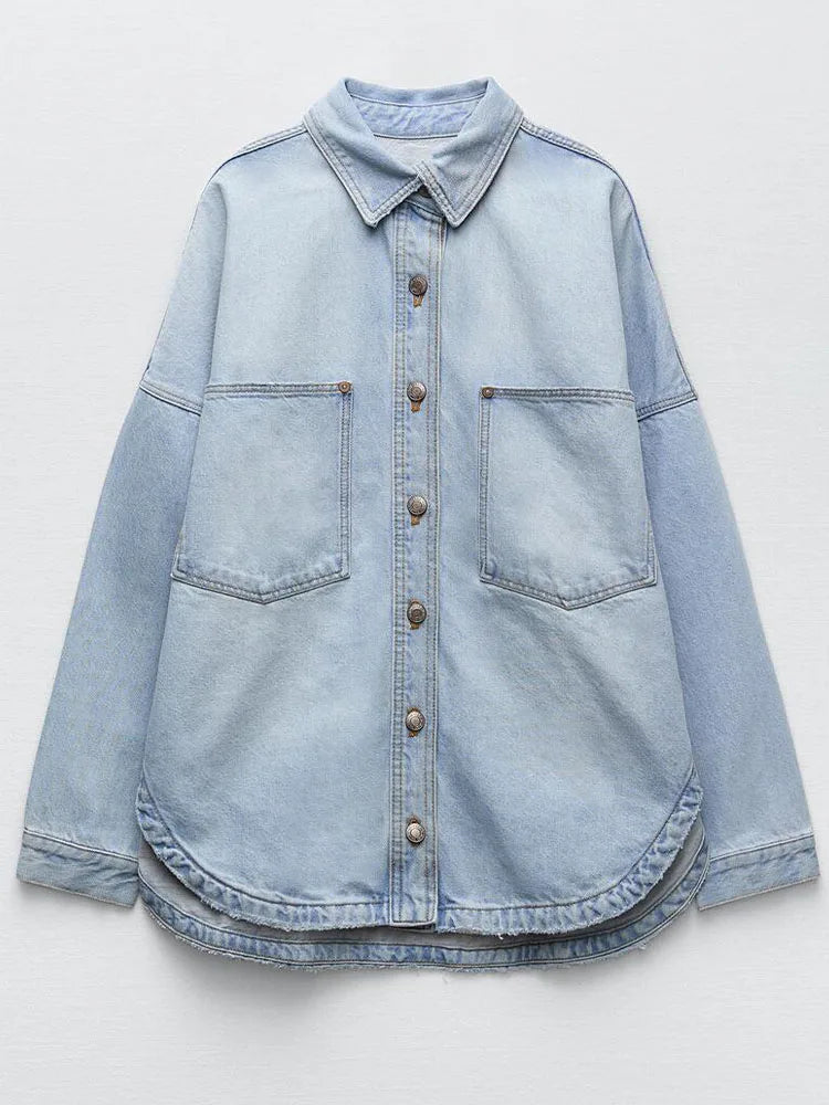 Morgan & Brooke | Light Wash Cropped Button-Up Denim Jacket