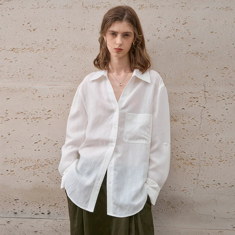 Morgan & Brooke | Natural Relaxed Fit Button-Up Linen Shirt
