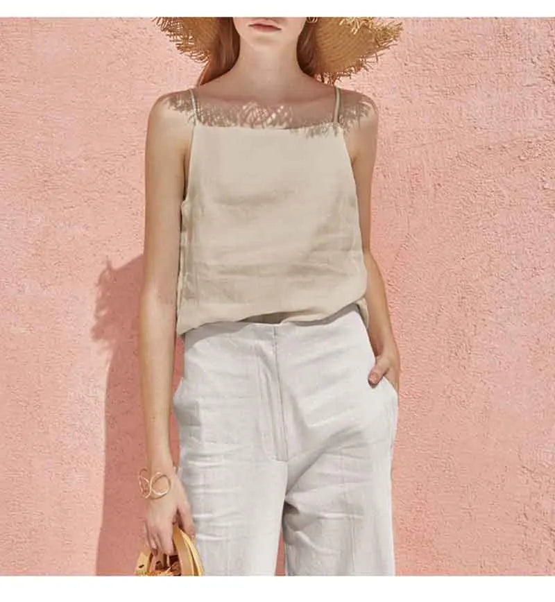 Morgan & Brooke | Satin-Strap Linen Cami