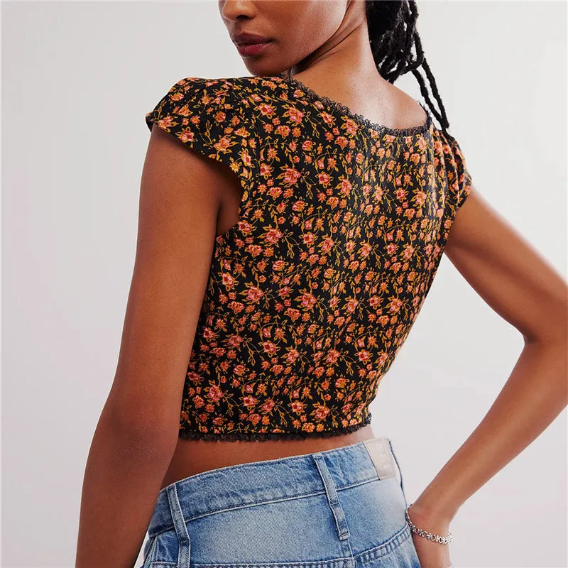 Morgan & Brooke | Floral Ruched Viscose Crop Top