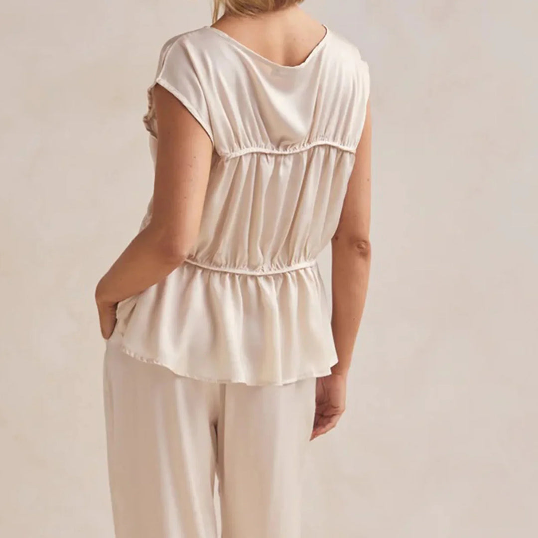 Morgan & Brooke | Ruched Peplum Cotton-Blend Top