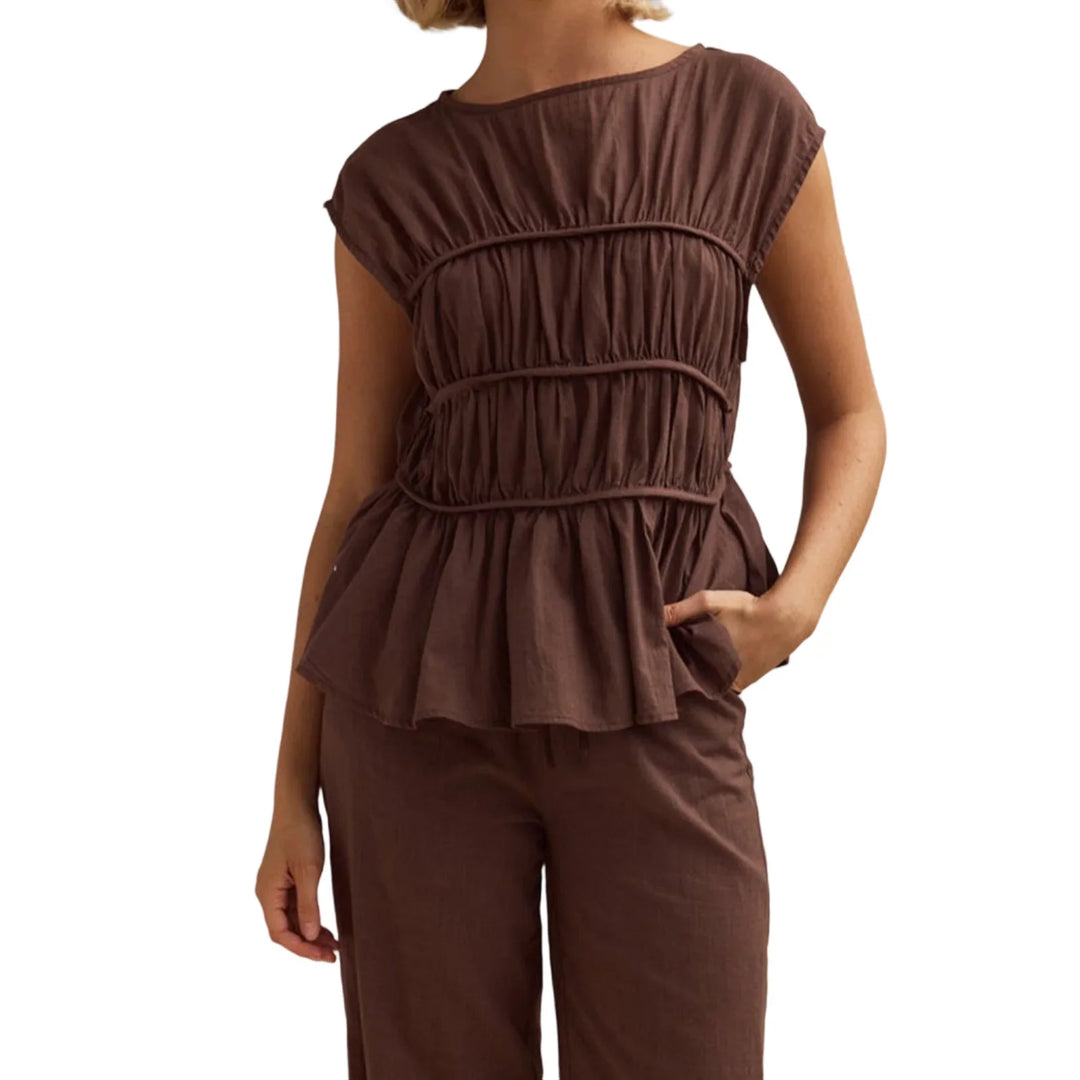 Morgan & Brooke | Ruched Peplum Cotton-Blend Top