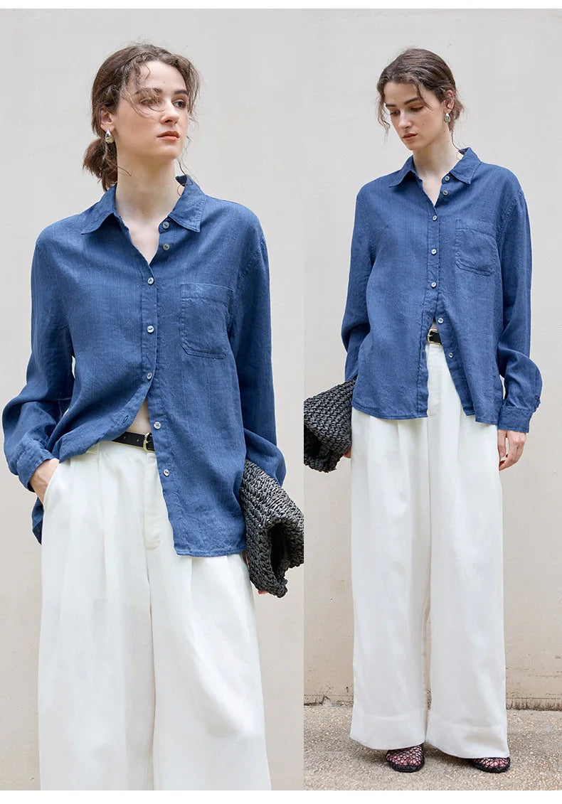 Morgan & Brooke | Indigo Relaxed Fit Button-Up Linen Shirt
