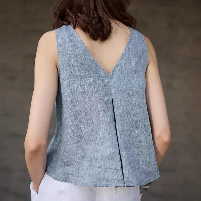 Morgan & Brooke | Light Blue Reversible Chambray-Linen Vest