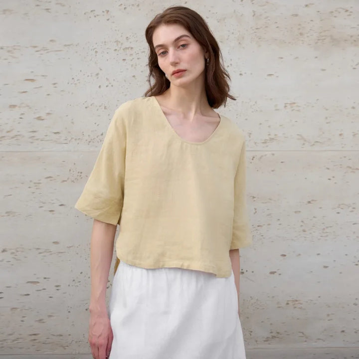 Morgan & Brooke | Natural V-Neck Boxy Hemp Top