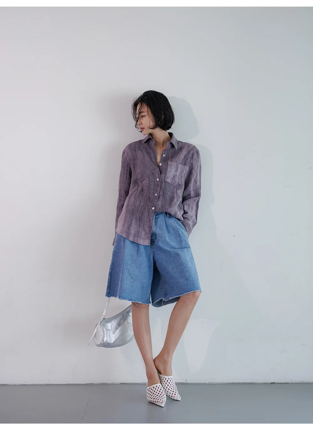 Morgan & Brooke | Natural Pleated Button-Up Linen Shirt